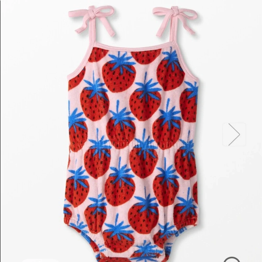 Hanna Andersson Baby Print Terry Romper in Super Strawberries 2T NWT